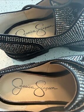 Jessica Simpson Black Crystal-Studded Slip-On Flats